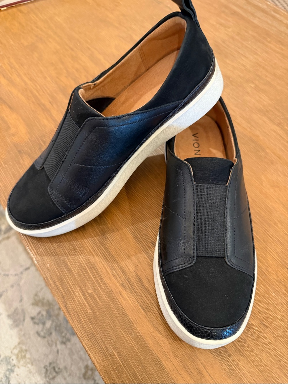Vionic Women's Black Slip-On Sneakers with White Sole